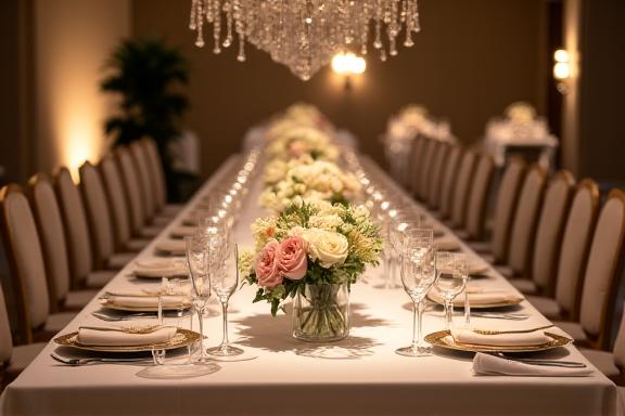 Tavolo da banchetto allestito per un evento di catering.